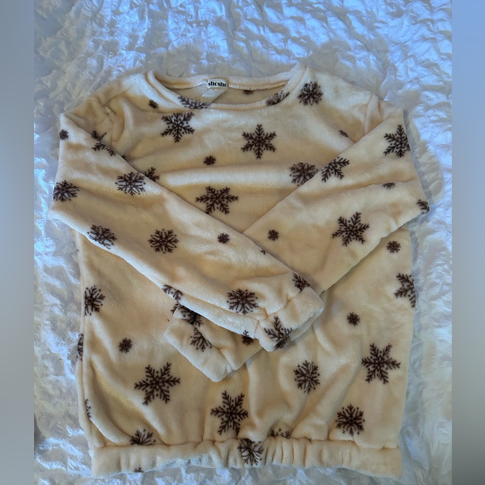 Women’s Cream & Brown Fleece Pajama Set Size S